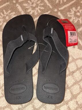 Havaianas Black Textured Flip Flops with Fabric Straps